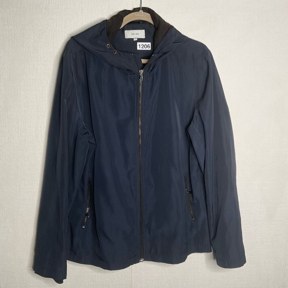 REISS women’s Zip Up Lightweight Hooded Jacket In Navy Blue Raincoat size XL